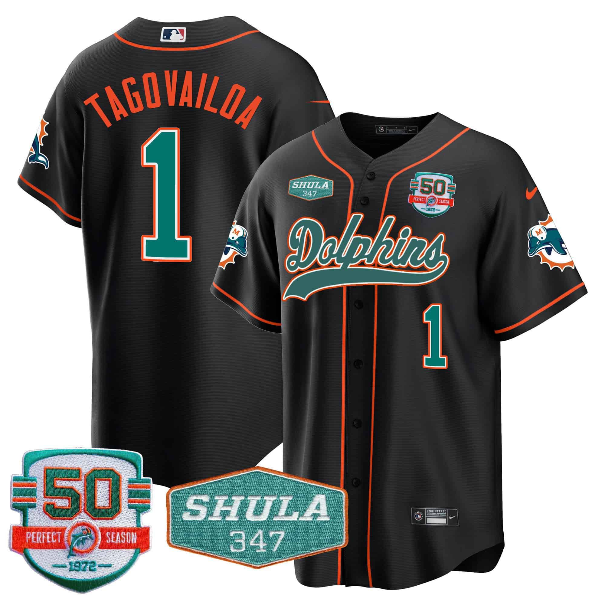 Men Miami Dolphins #1 Tagovailoa Black 2024 Nike 50th Don Shula Memorial Patch Baseball NFL Jersey style 1->indianapolis colts->NFL Jersey